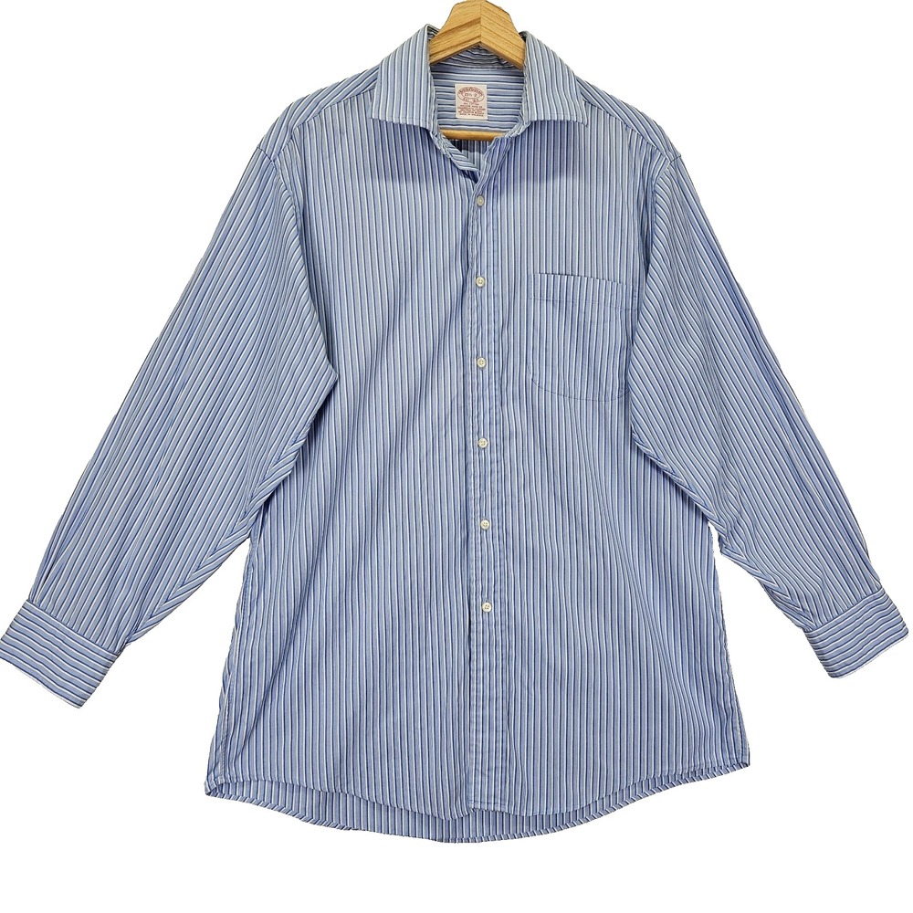 Brooks Brothers 1818 Striped Dress Shirt Men 15.5 32 Blue Cotton Preppy Business